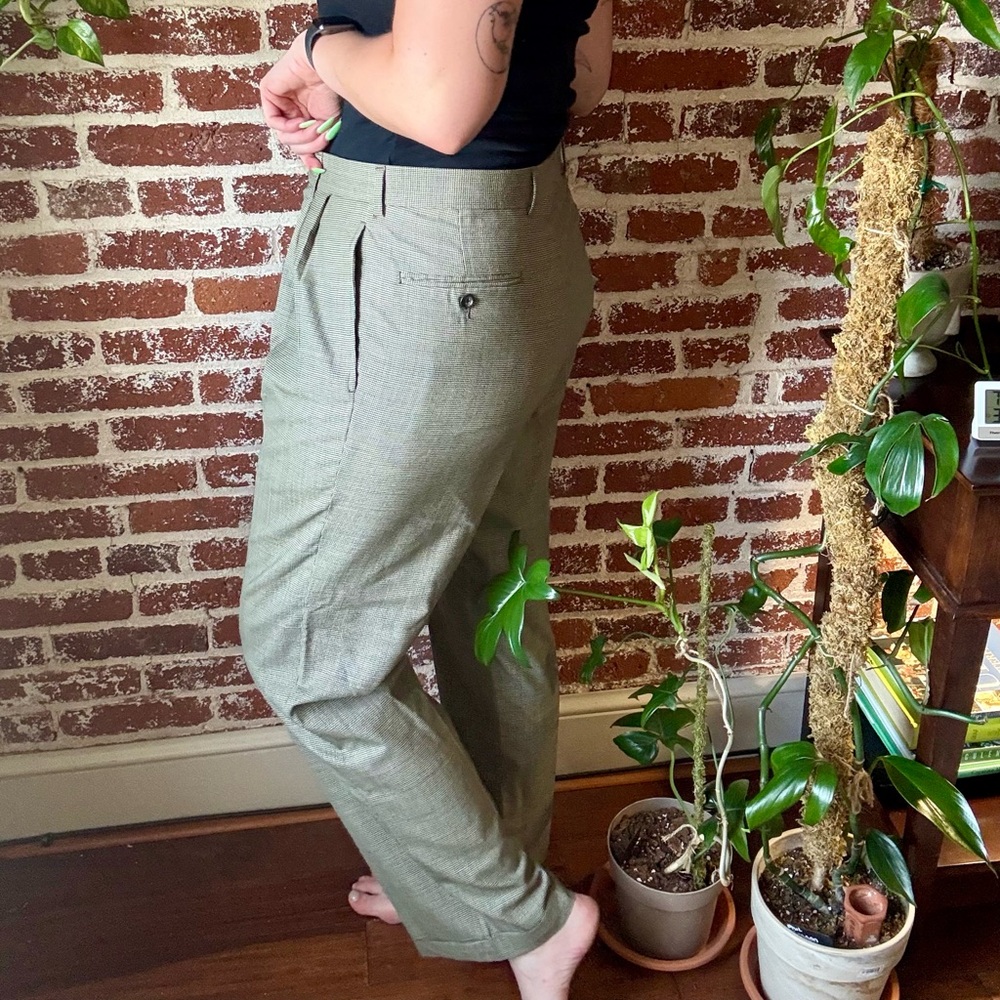 Vintage high rise, wide leg, black & brown trousers